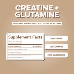 Creatine + Glutamine: Unflavored (30 Serving Bag)